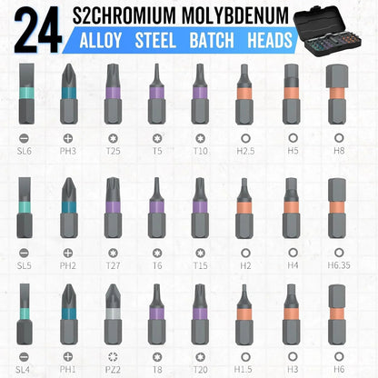 24 in 1 Magnetic Screwdriver Set with T-Ratchet Handle & S2 Steel Bits for Precision Repair