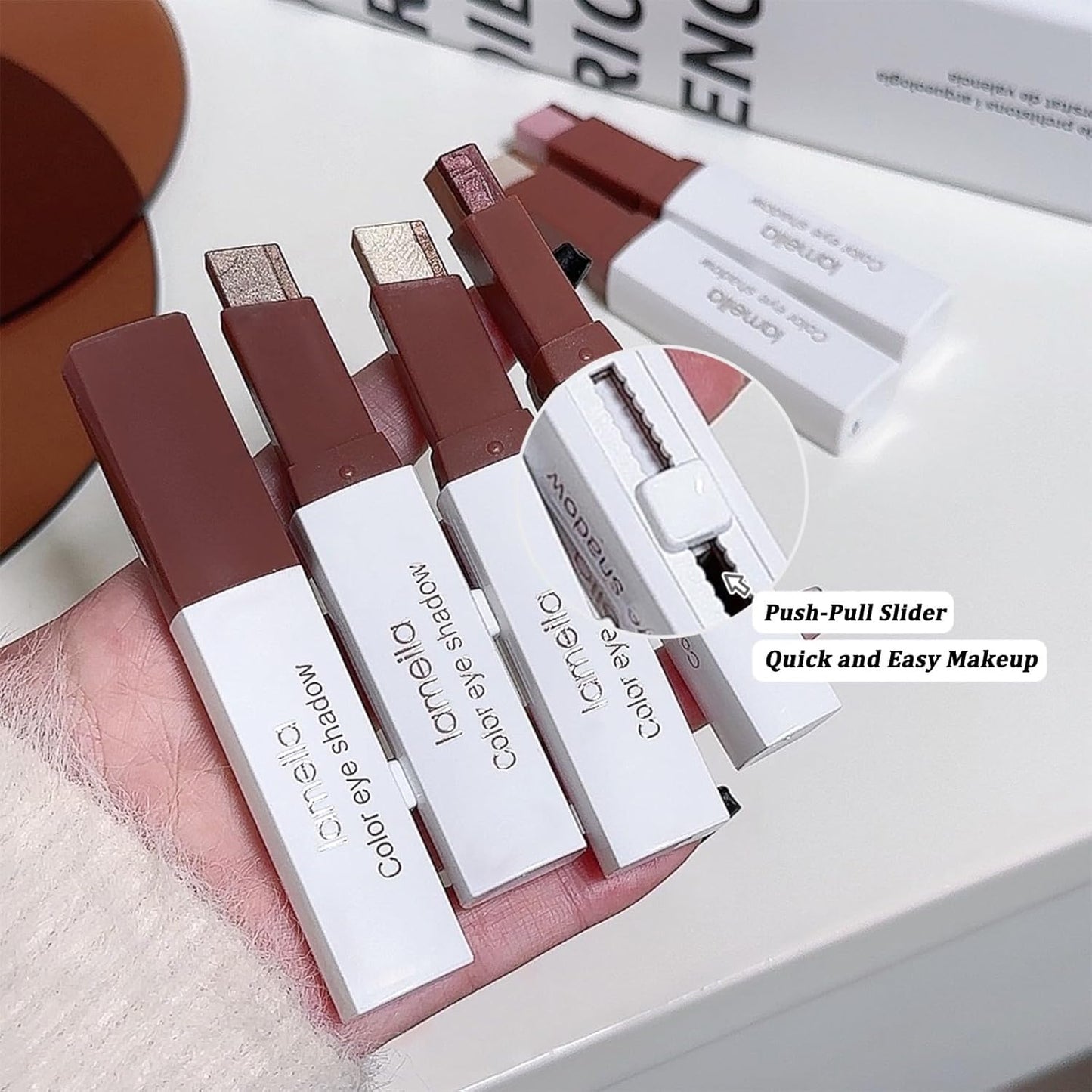 6 Pcs Shimmery Eyeshadow Stick Two Color Eye Glitter Shadow Pencils with Waterproof and Retractable Eye Shadow