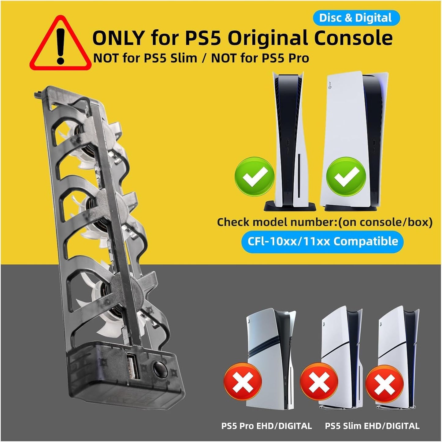 Cooling Fan for PS 5 Disc & Digital Console Adjustable Speed