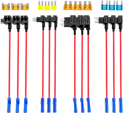 4 Types 12V Cars Add-a-Circuit and Fuse Kit - Dual-Slot Blade Fuse Holders（12Pack）