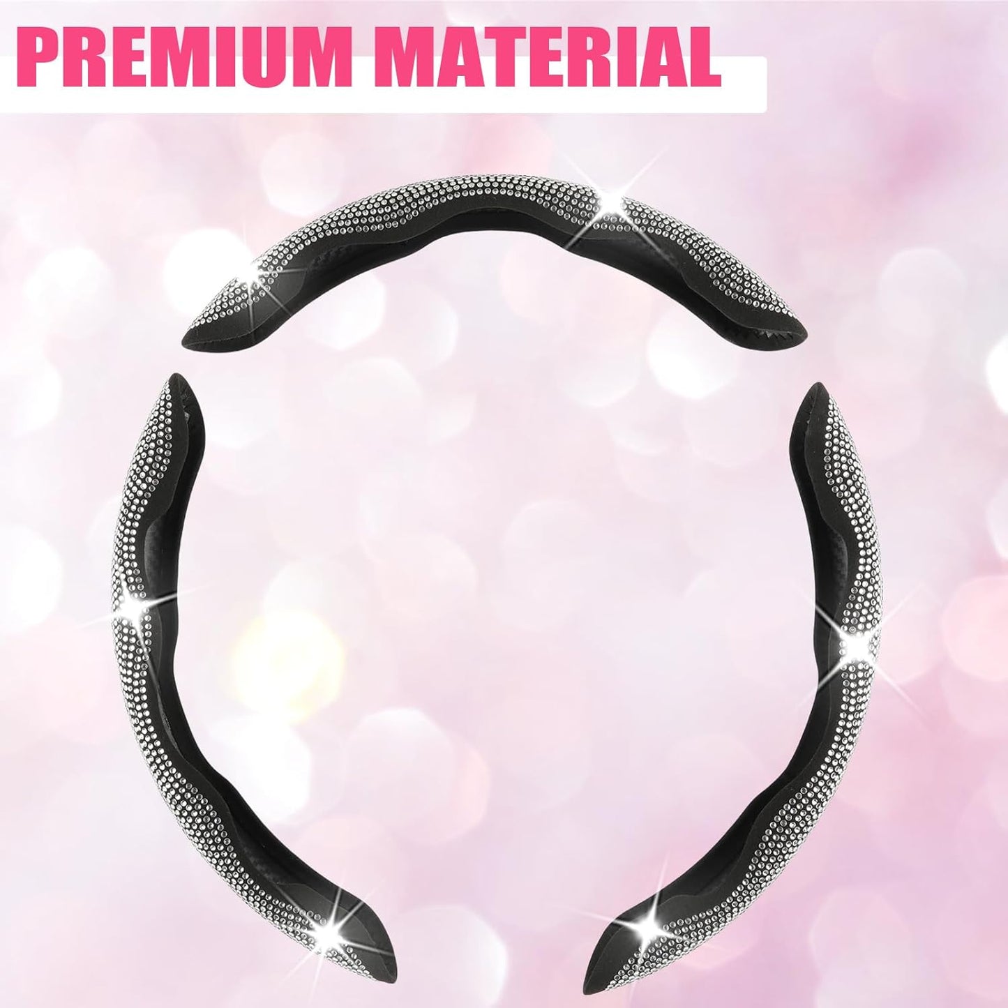3PCS Segmented Diamond Bling Car Steering Wheel Cover, Universal for 99% Cars for Women