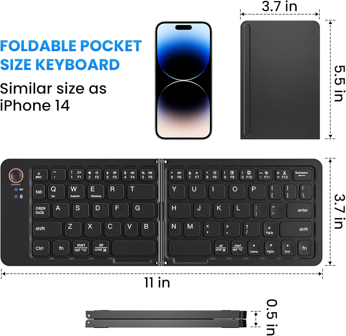 Portable Wireless Mini Foldable Bluetooth Keyboard , Ultra-Slim Aluminum Travel Folding Keyboards