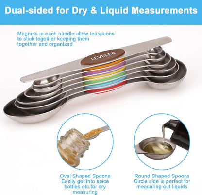 7Pcs Space-Saver Measuring Spoon Set: Magnetic & Stackable with Leveler
