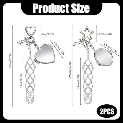 2Pcs Lip Gloss Storage Keychain — Features a Mirror and a Cute Bow Charm
