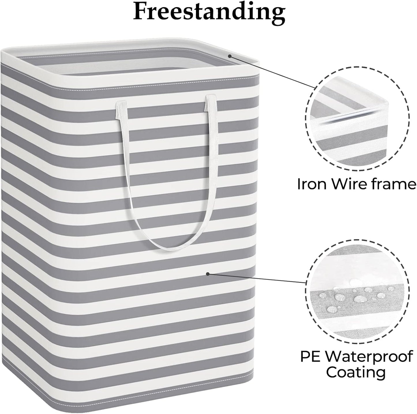 Collapsible Freestanding Laundry Basket with Easy Carry Handles for Bedroom, Dorm, Clothes, Towels