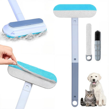 2Pcs Pet Hair Remover 4 in 1- Reusable Long Handle Dog Hair Remover Brush