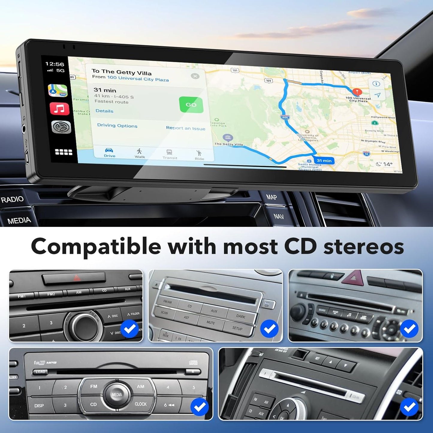 CD Slot CarPlay Screen Mount for 7–10.5" Displays, Stable Anti-Vibration Holder for CarPlay & Android Auto Screens