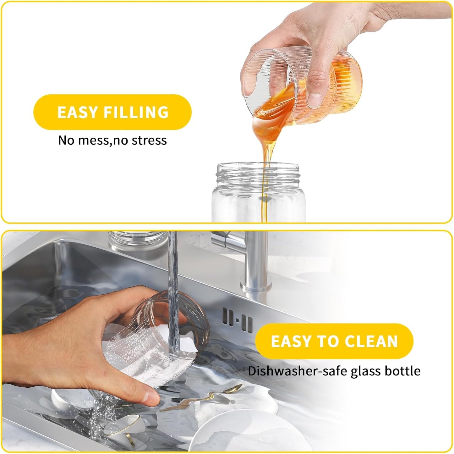 Glass Honey Dispenser No Drip - 10.65 OZ Honey Jar with Handle