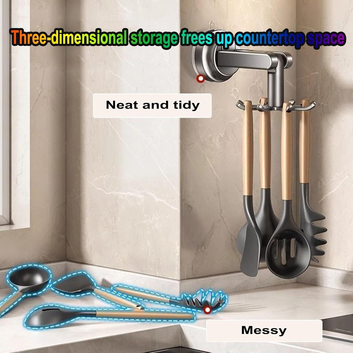 2pcs Suction Cup Wall Shelves - Non-Punching Installation, 360° Swivel Hooks