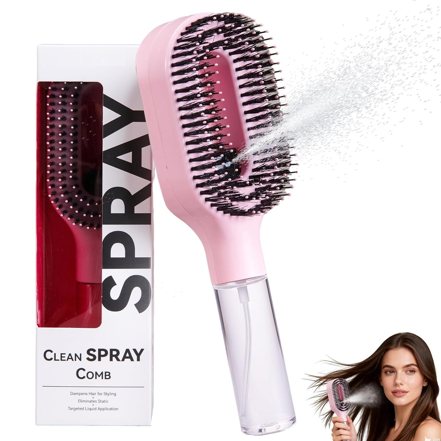2-in-1 Hair Brush with Water Spray Mister For Smooth