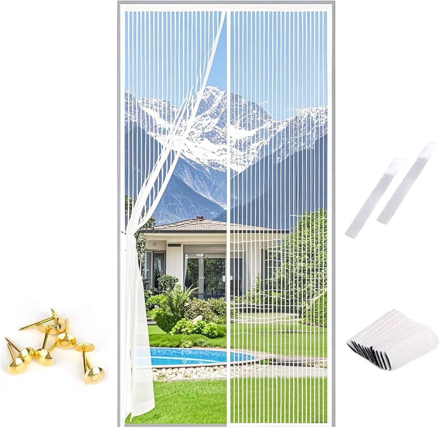 Magnetic Fly Screen Door with Stay Open Buckles