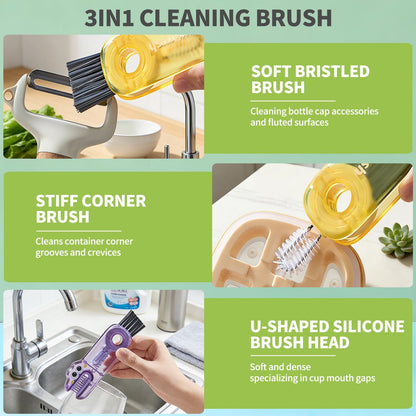3 in 1 Cup Lid Gap Cleaning Brush Set, Multifunctional Bottle Cleaning Brush