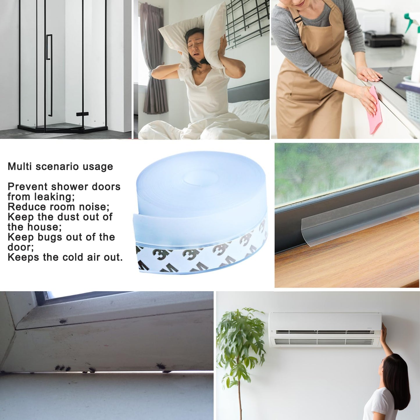 Silicone Clear Weather Stripping Door Seal,  Door Draft Stopper for Side of Door, Self-Adhesive Insulation Tape for Gaps (45mm;16Ft)
