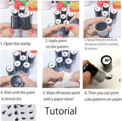 4Pcs Cute Black Cat Kitten Stamps for Stamp Cards, Letters and Diaries Decorative Mini Stamps