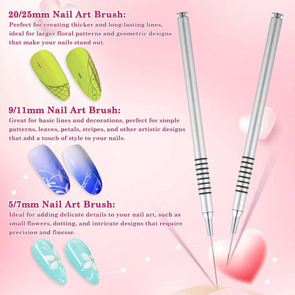 6Pcs Non Slip Liner Brush Set, UV Gel Polish Painting Art Design Pen for Long Lines, Thin Details