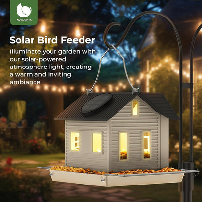 Hanging Metal Bird House Feeder with Solar Lights, Garden Decor for Outside