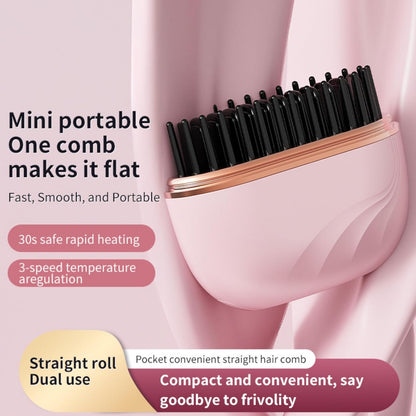 Mini Hair Straightener Comb - Negative Ion Cordless Hot Comb for Women and Girls