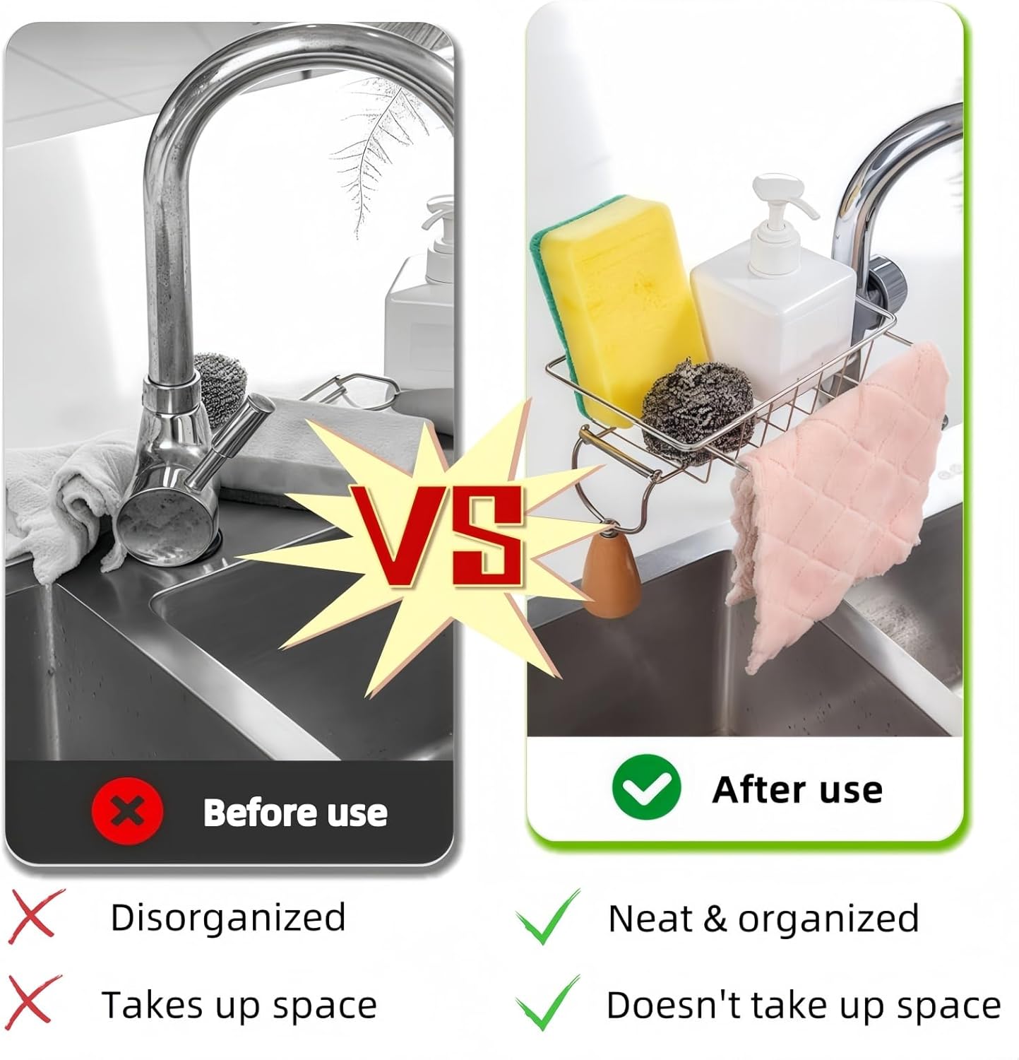 Stainless Steel Faucet Hanging Storage Rack 360° Rotating Adjustable Kitchen Bathroom Sink Drain Racks