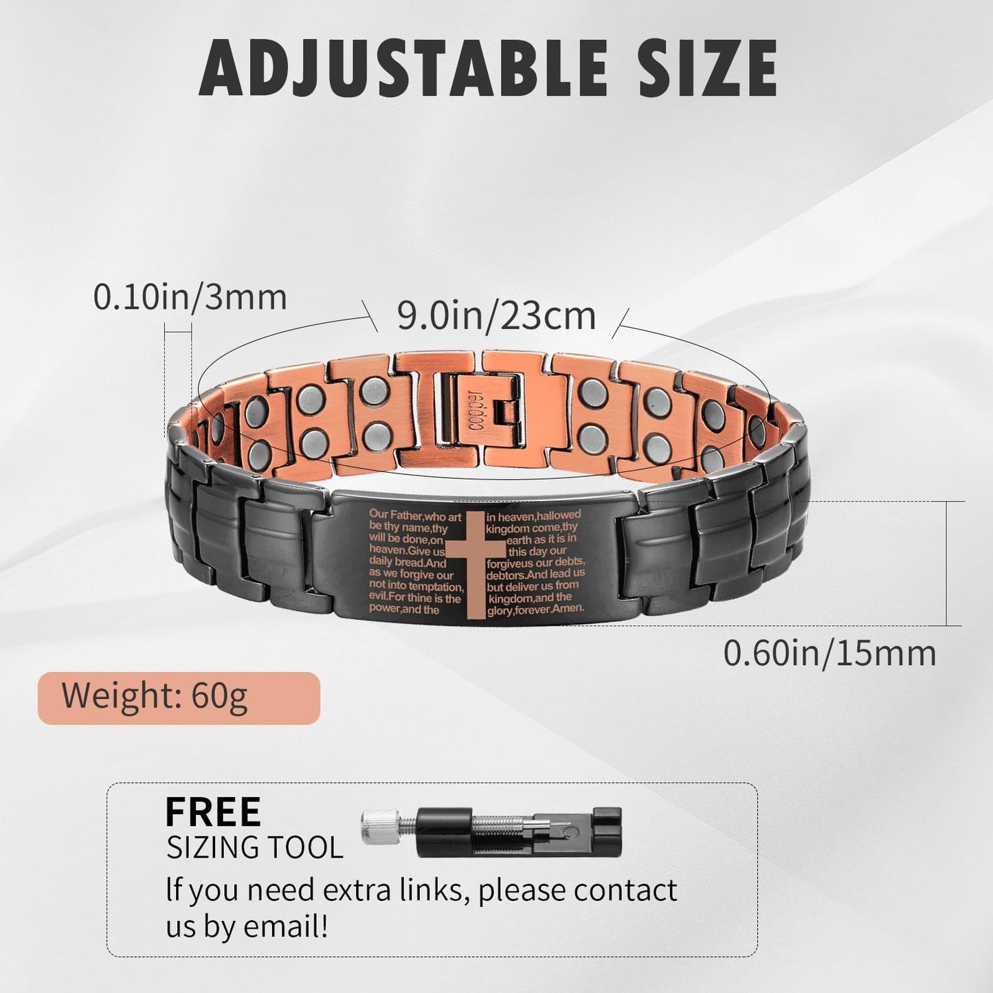 Ultra Strength Magnetic Copper Cross Bracelet For Men