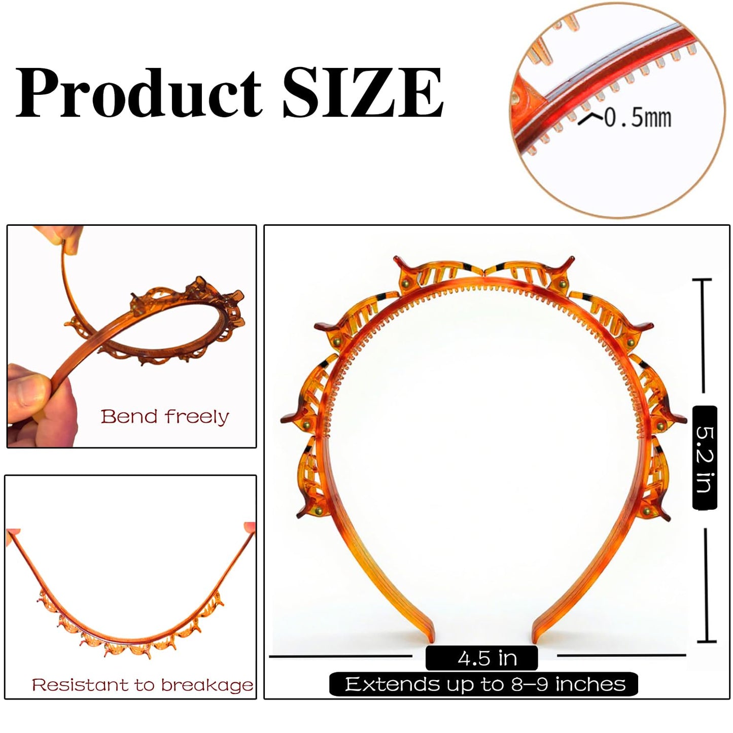 2Pcs Hairpin Headband with Clips, 5.2in * 4.5 in Hair Accessories