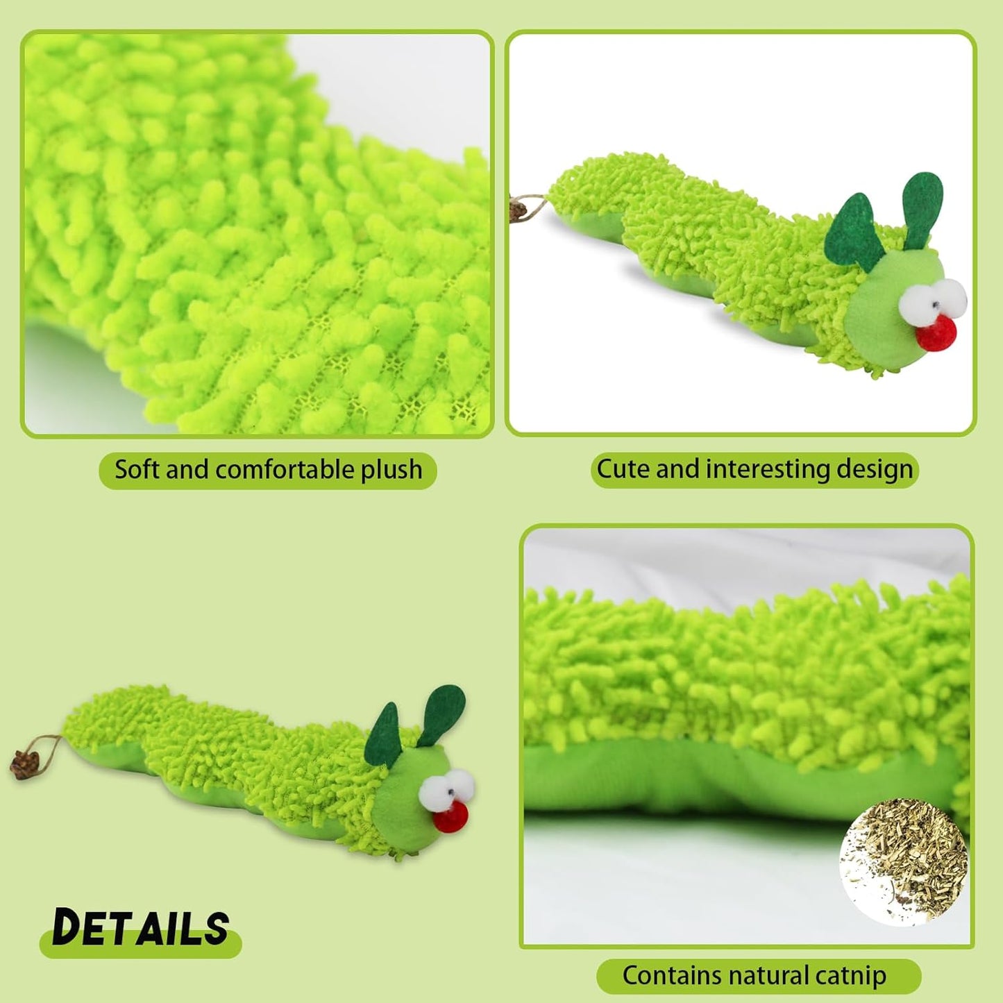 Catnip Toys for Cats, Cute Catnip Toys Caterpillar Shape Cat Chew Toy, Indoor Cats Interactive Cat Toys