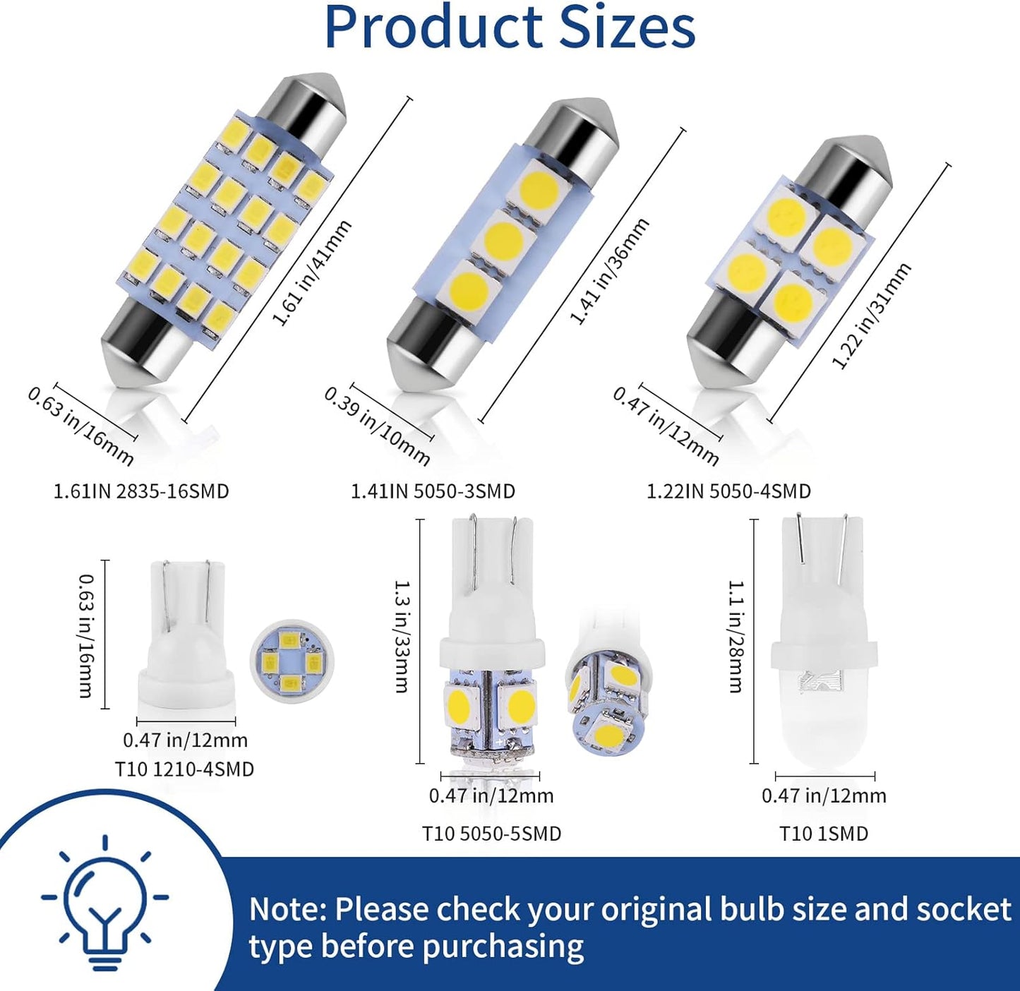 42 Pcs Interior Car Lights, Super Bright White Dome Map Tail Cab Lights Bulb Kit Set