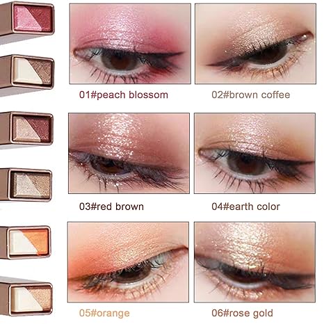6Pcs Two-color Eye shadow Stick Set, Color Gradient Eye shadow Rotation Flash Radiation Eye shadow Stick