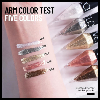 5 Colors Glitter Eyeliner Colorful Set,Metallic Shimmer White Silver Brown Diamond Shine Eye Liner