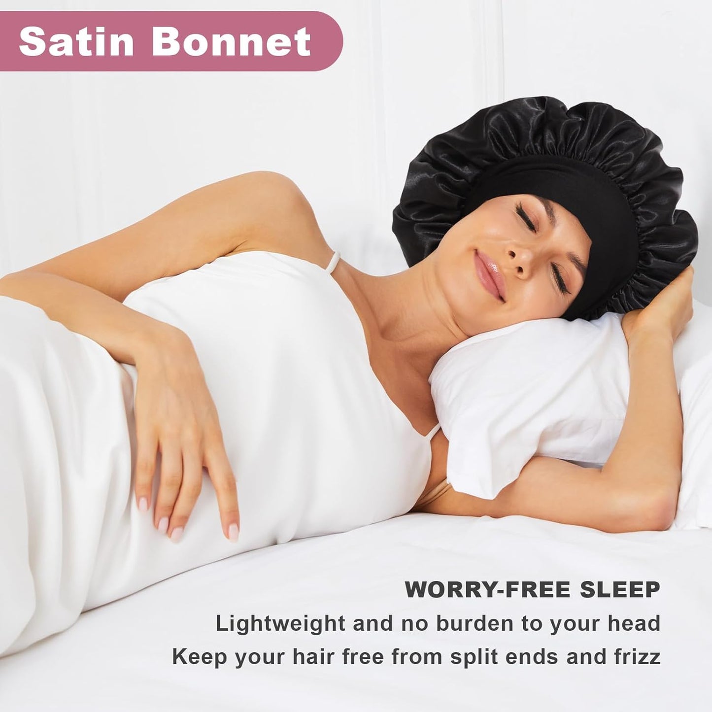 4Pcs Satin Bonnet Silk Bonnet, Hair Bonnet for Sleeping, Elastic Wide Band Silk Sleep Cap, Soft and Breathable