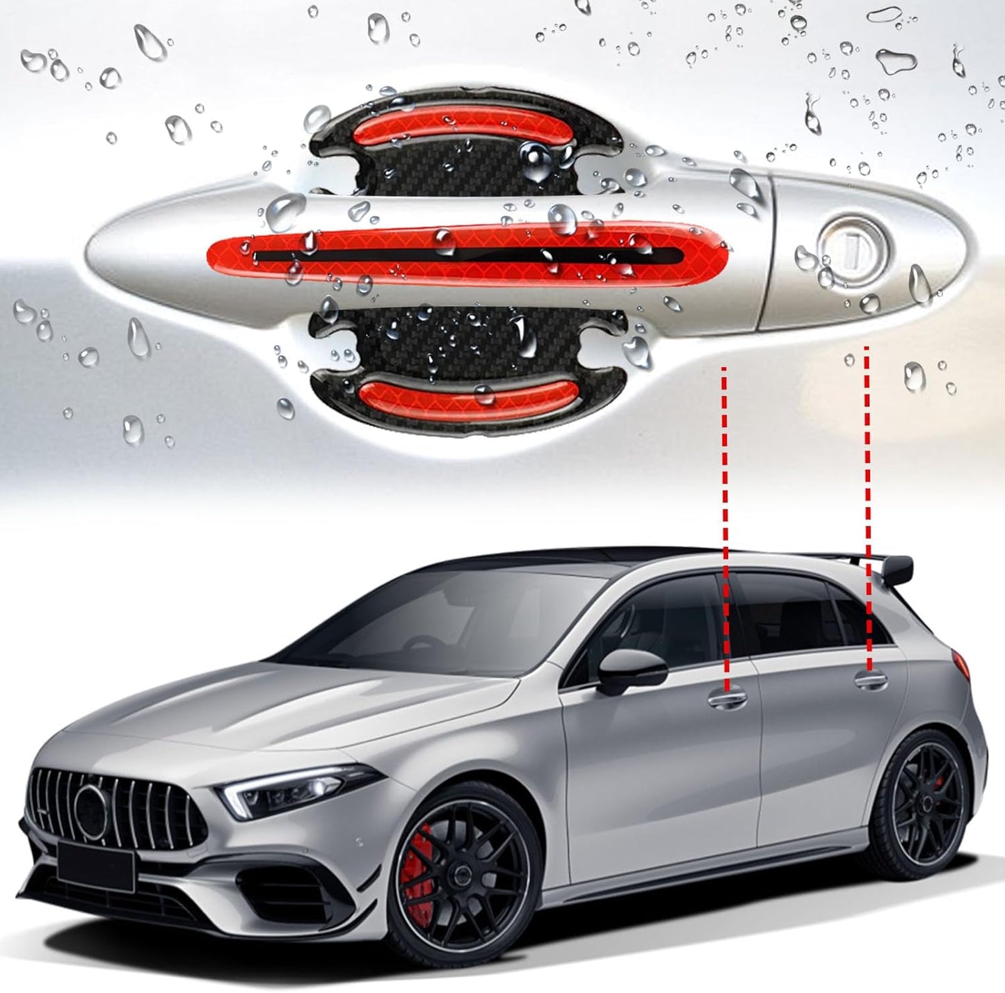 8Pcs Car Door Handle Protector Compatible, Reflective Safety Strips, Night Warning Anti-Scratch Exterior Decals