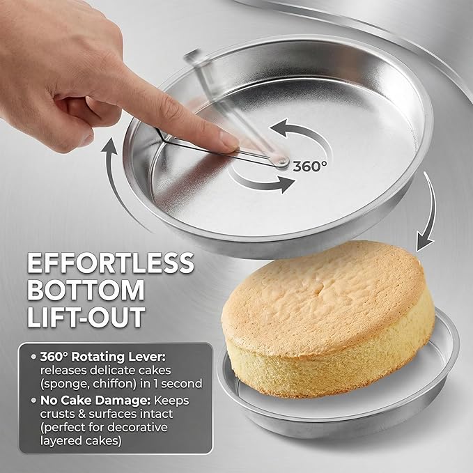 Easy Release Pans Round with Lever, 9.7" Quick Release Easy-Out Cake Pan Set