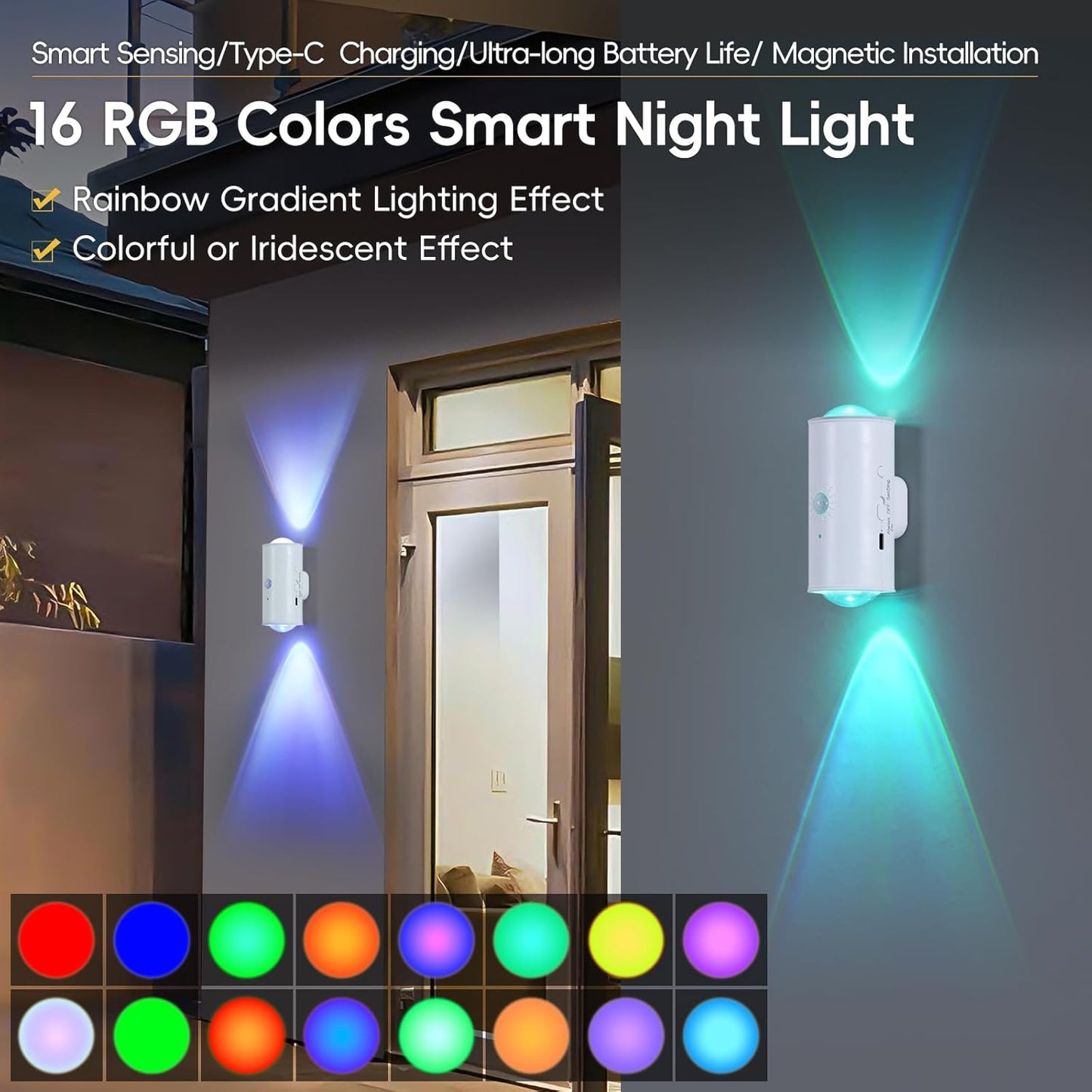 LED Wireless Wall Sconce with Remote, 16 Colors Changing, Motion Sensor