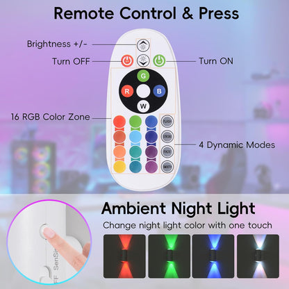 LED Wireless Wall Sconce with Remote, 16 Colors Changing, Motion Sensor