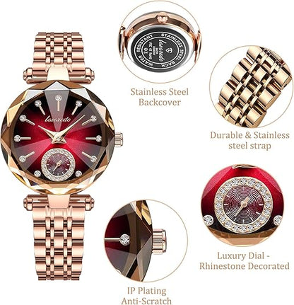 Elegant Ladies' Watch Stylish Steel-Band Watch with Diamond-Set Dial and Analog Display