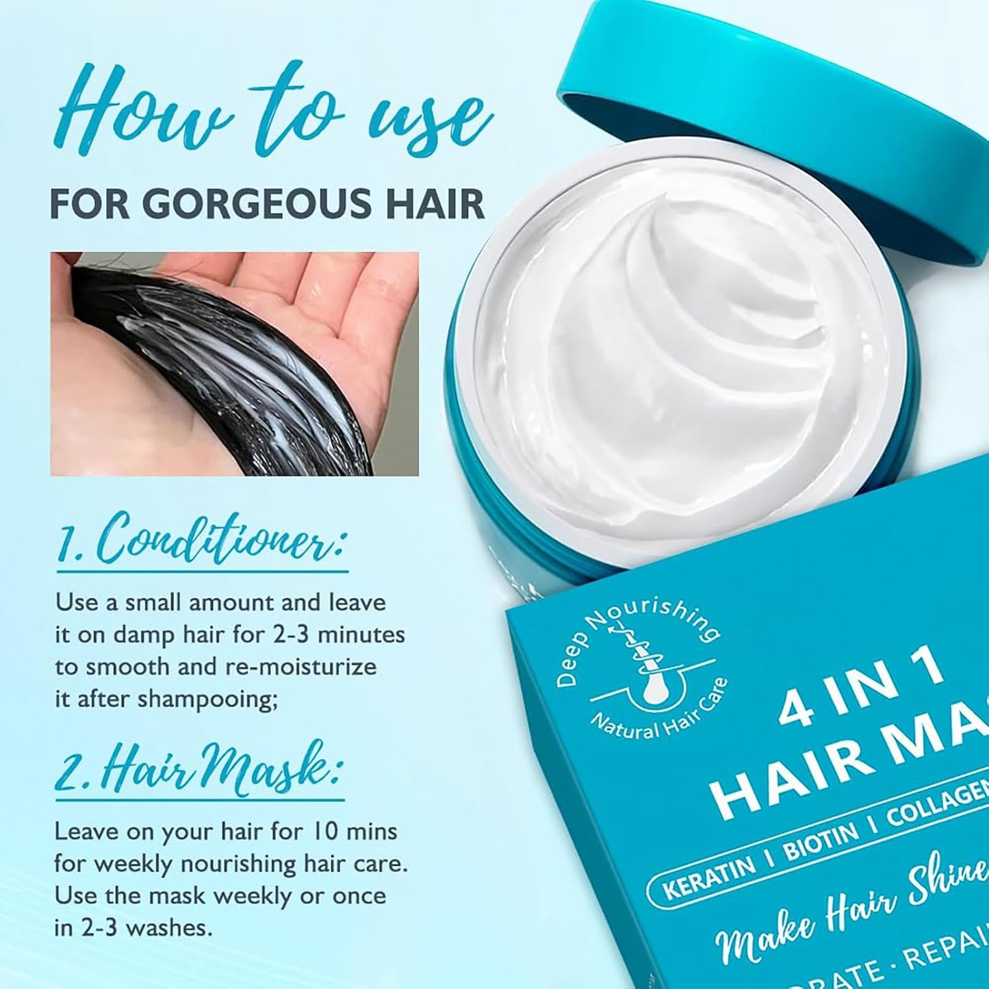 Deep Conditioning Hair Mask for Damaged Hair Treatment - Keratin Hair Care for Hydrating Repair for Dry, Curly, Color-Treated and Frizzy Hair
