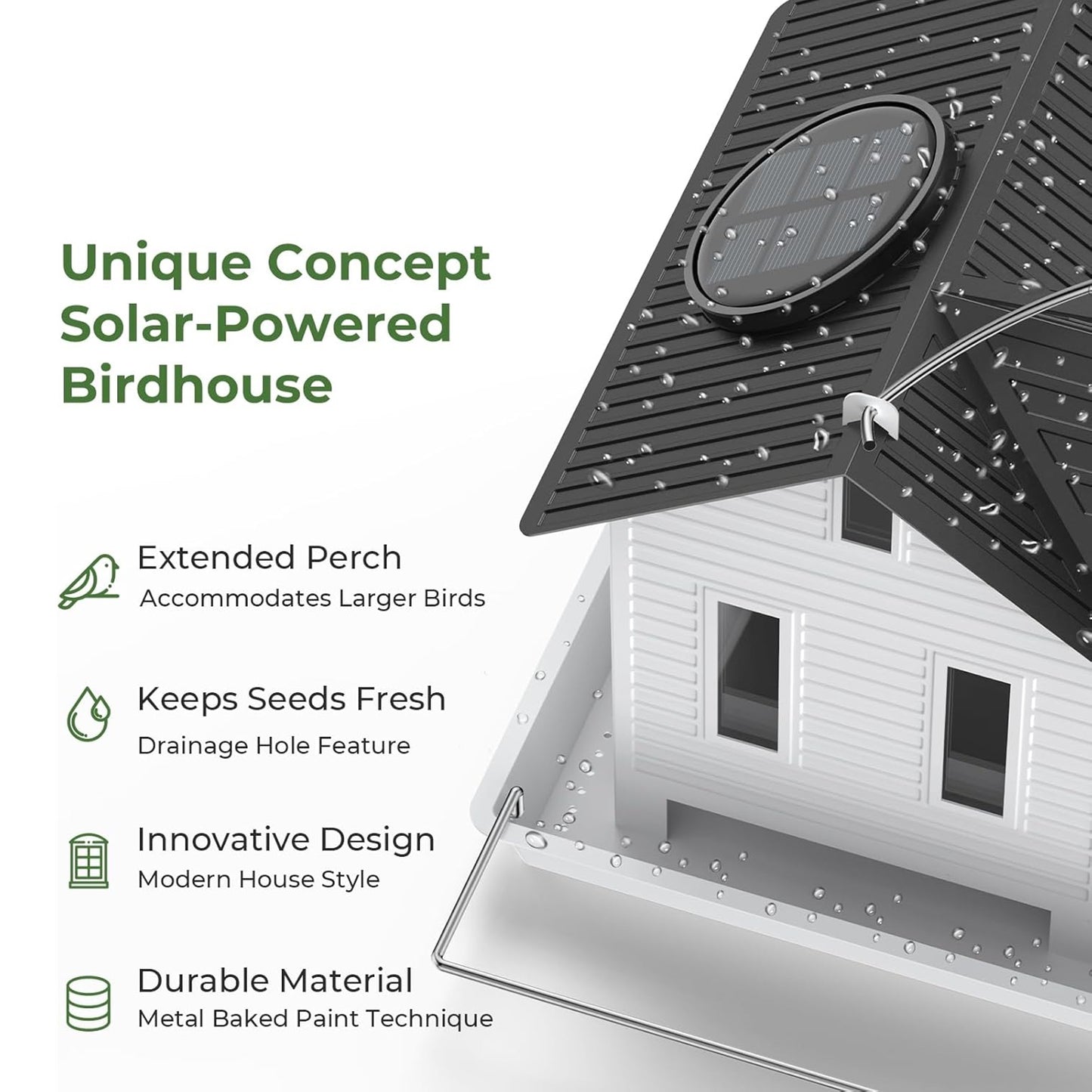 Hanging Metal Bird House Feeder with Solar Lights, Garden Decor for Outside