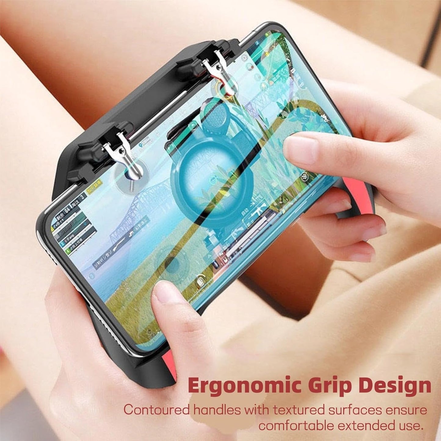 Fast Heat Dissipation No Noise 4 Fingers Mobile Game Controller with Dual Cooling Fan Suitable for 4.7-6.5inch phones(5000mah)