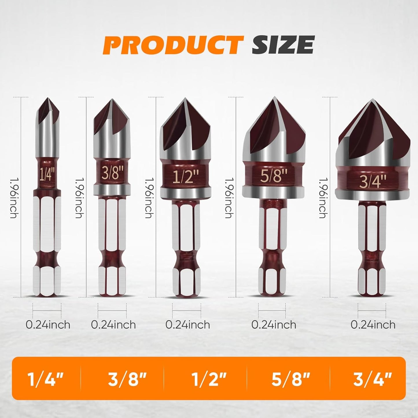 5PCS Countersink Drill Bit Set, 82 Degree HSS Counter Sink Drill Bits for Wood, Metal, Plastic