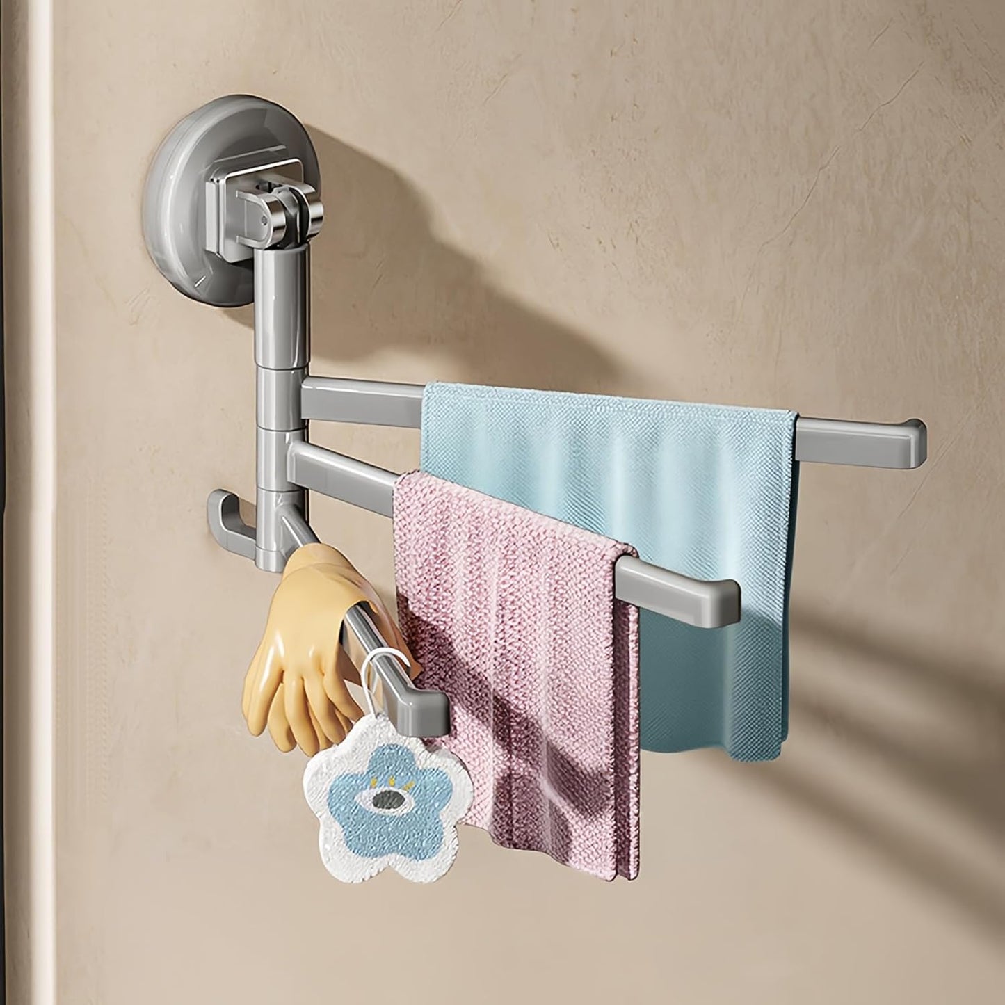 Wall Mounted Nail Free Installation Suction Cup Towel Bar - Swivel Towel Racks for Bathroom