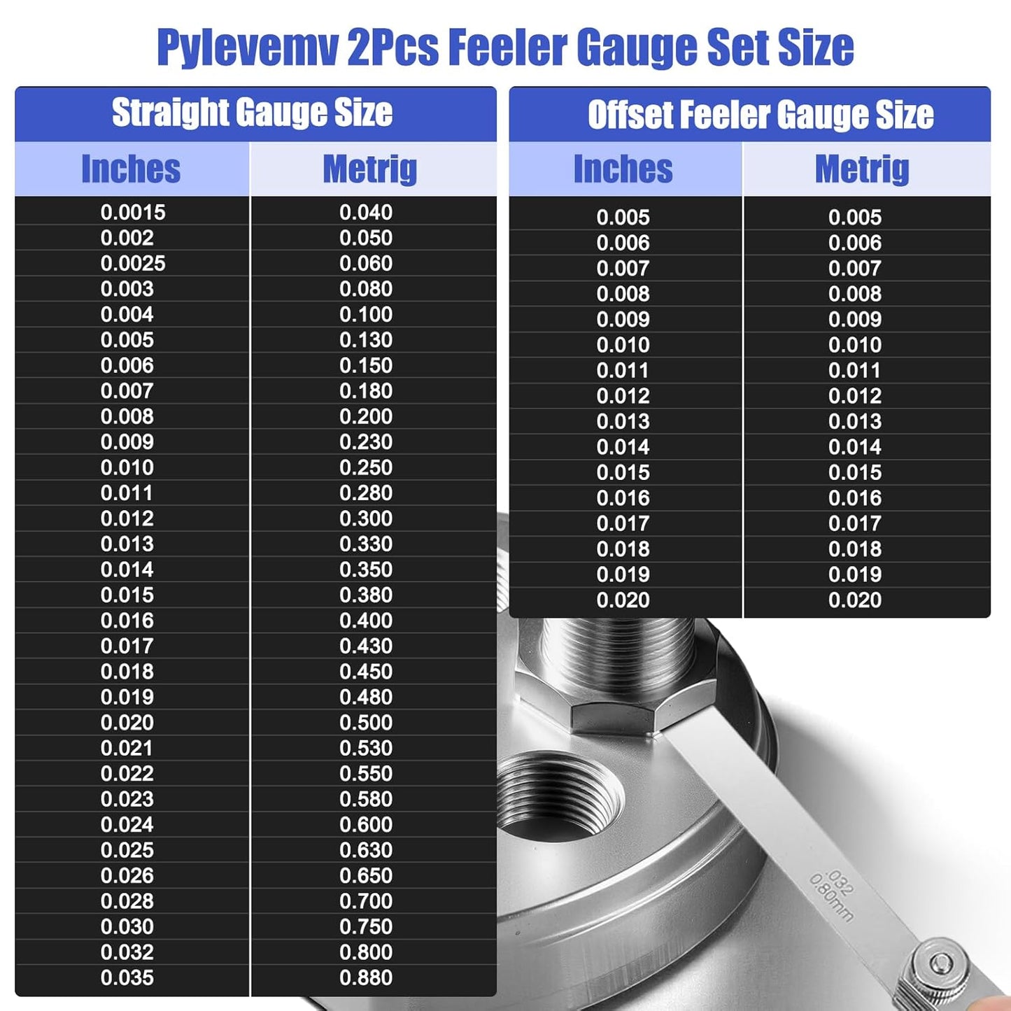 2Pcs High-Precision Feeler Gauge Set - 32-Blade Straight and 16-Blade Offset Filler Gauge, Dual Marked SAE & Metric Stainless Steel Feeler Gauges for Valves, Spark Plug, Engine, Guitar Setup