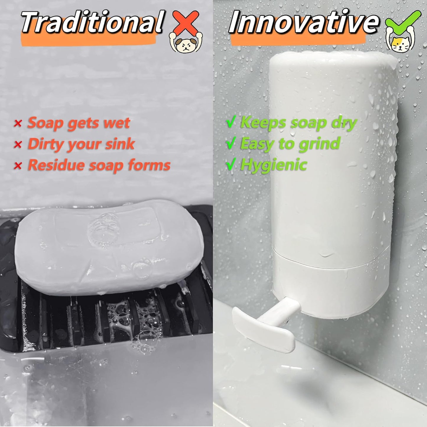 Soap Grinder for Bar Soap Wall-Mounted, No Drilling Waterproof