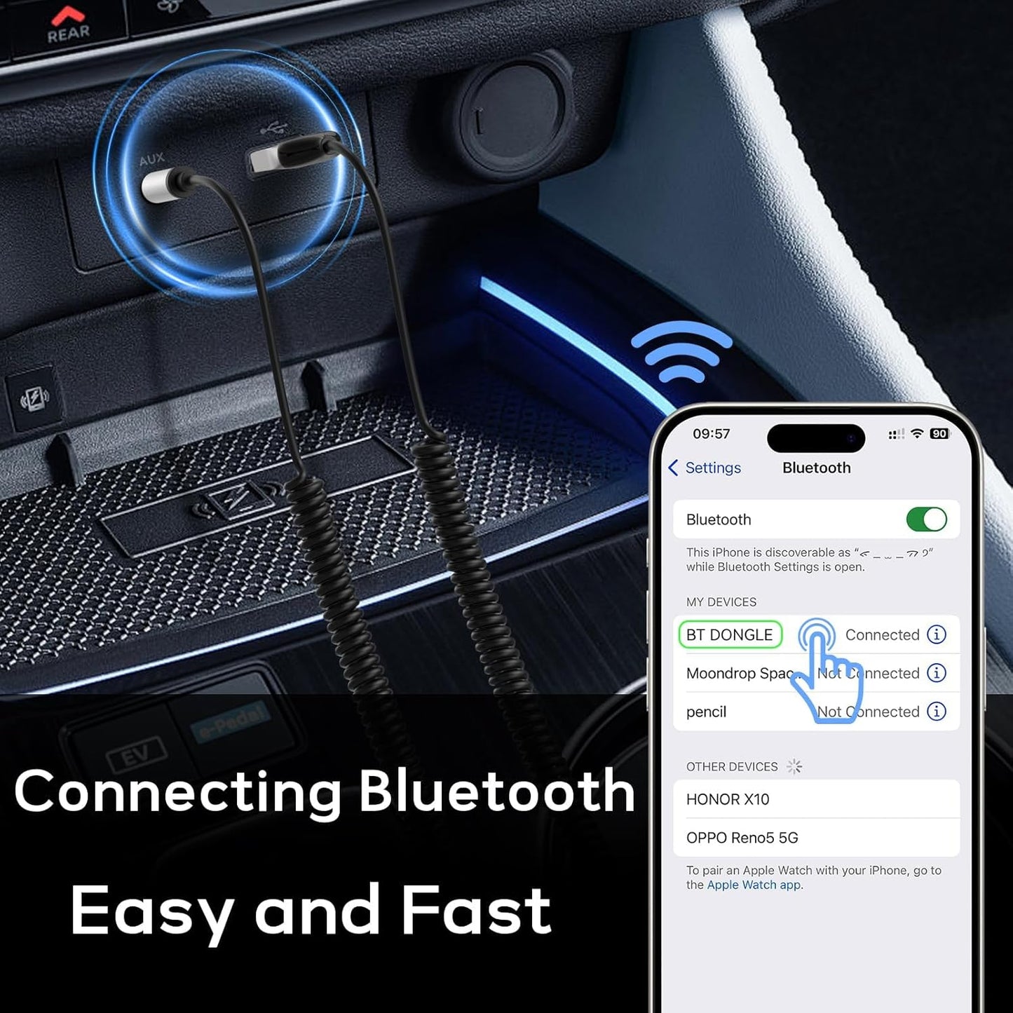 Aux to Bluetooth 5.3, USB 2.0 to 3.5mm for Car Bluetooth Receiver Jack Kit with Built-in Microphone Aux Input
