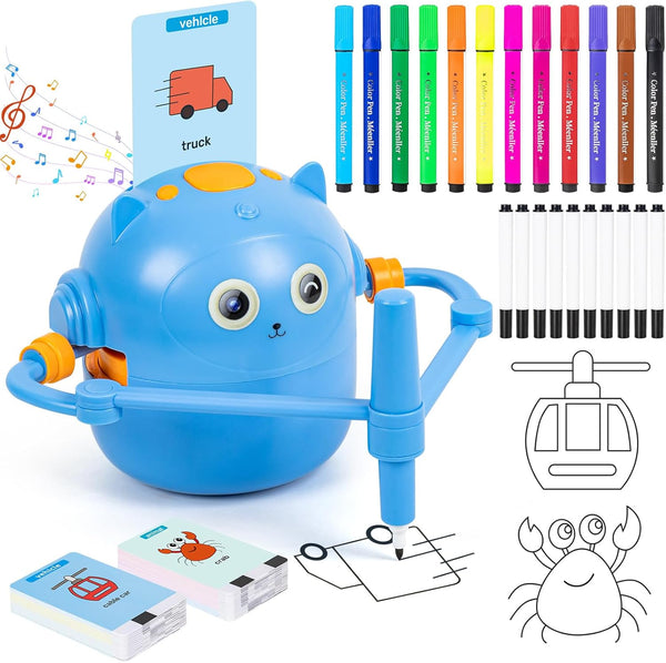 Drawing Robot for Kids - Doodle Bot Toy with 100 Word Cards & 16 Color Pens