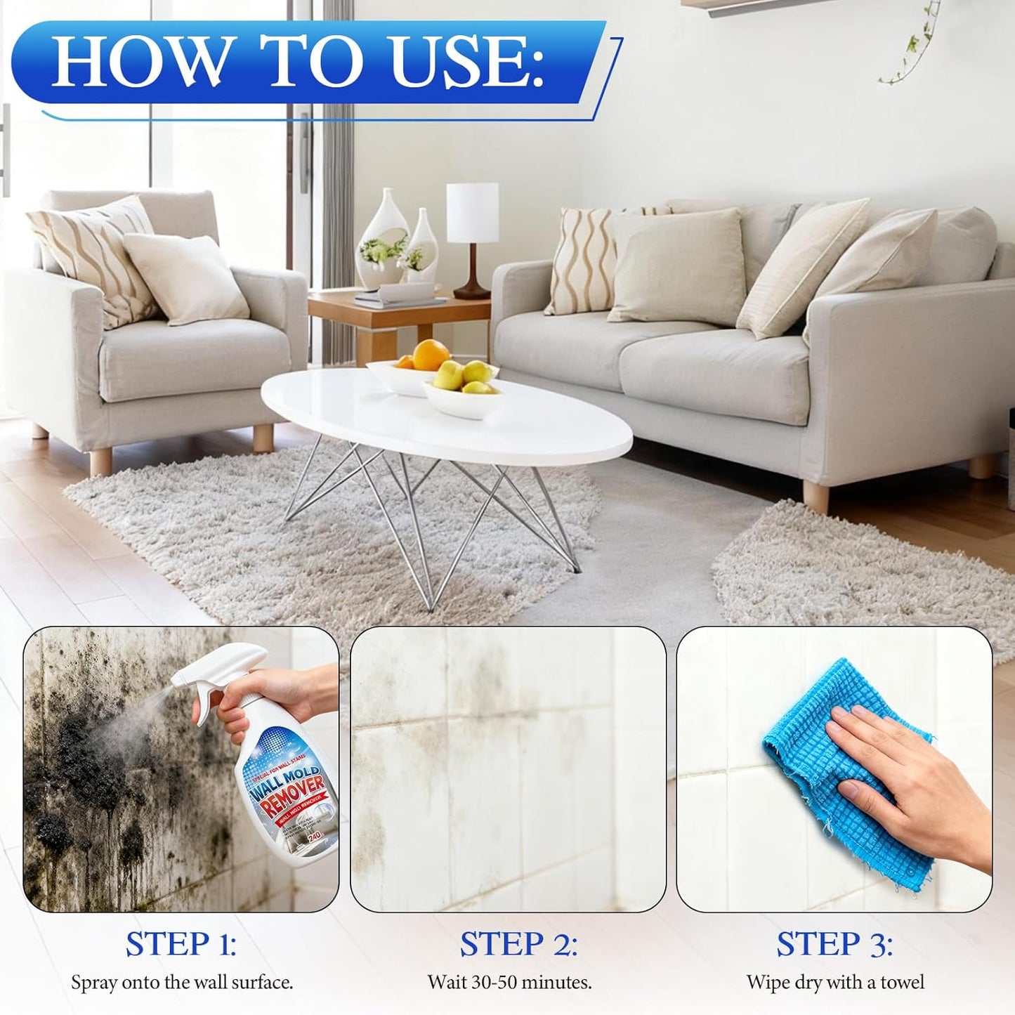 Wall Highly Effective Cleaner Spray for Wood, Tile, Fabric, Bathrooms, Kitchens