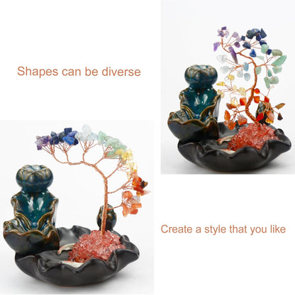 7 Chakra Waterfall Fountain Crystal Tree for Luck Incense Burner Holder