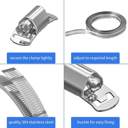 9.84 Feet Stainless Steel Hose Clamp Strap with 6Pcs Fasteners Clamps Worm Adjustable