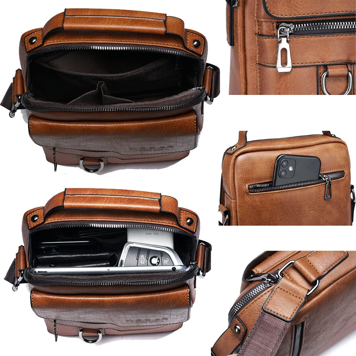 Small Leather Messenger Shoulder Crossbody Bag  Travel Office Business