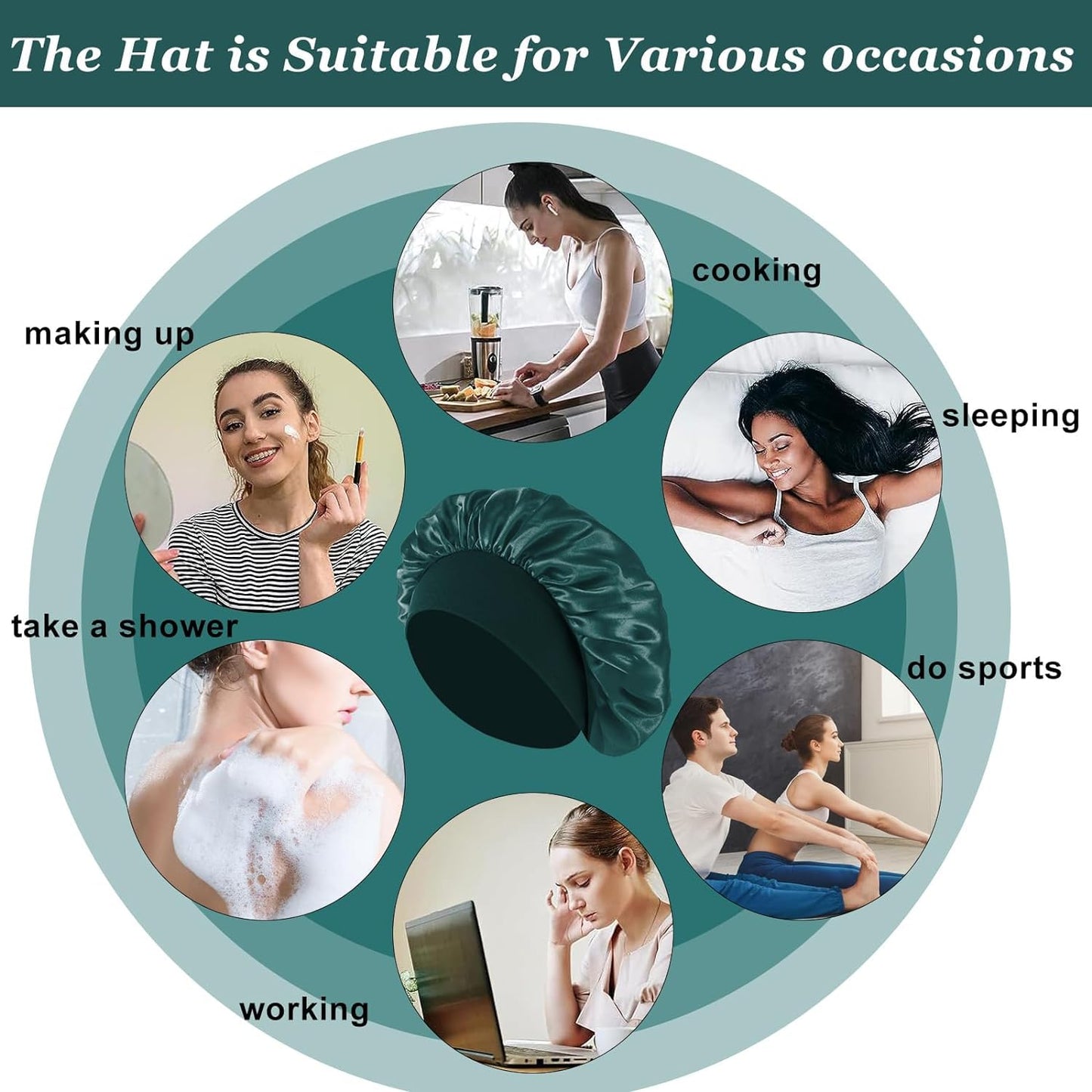 4Pcs Satin Bonnet Silk Bonnet, Hair Bonnet for Sleeping, Elastic Wide Band Silk Sleep Cap, Soft and Breathable