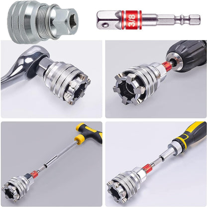 Universal Adjustable Socket Wrench with Adapter for 3/8" Drive Ratchet Torque Wrench and Power Drill