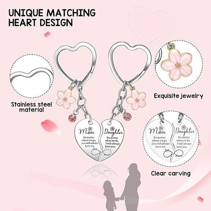 Mother Daughter Matching Keychain - 2 Piece Metal Heart Keychain, Charm for Purse